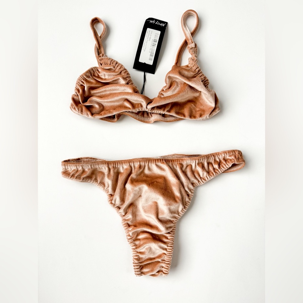 Nasty Gal Velvet Ruched Bralette & Panty Set